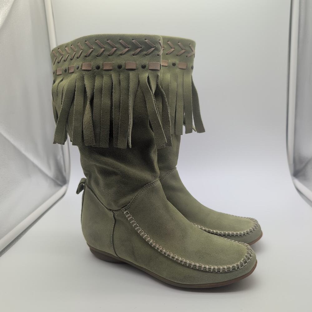 Vintage Suede Native American Festival Halloween Moccasin Fringe Boots Women's 6